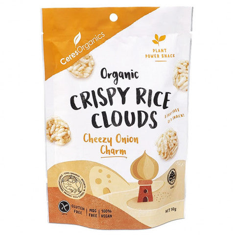 Ceres Organics Crispy Rice Clouds Cheezy Onion Charm 50g
