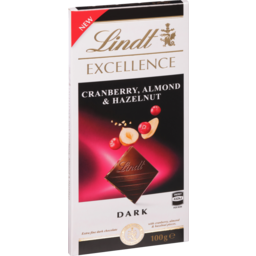 Lindt Excellence Cranberry, Almond & Hazelnut Dark Chocolate Block 100G