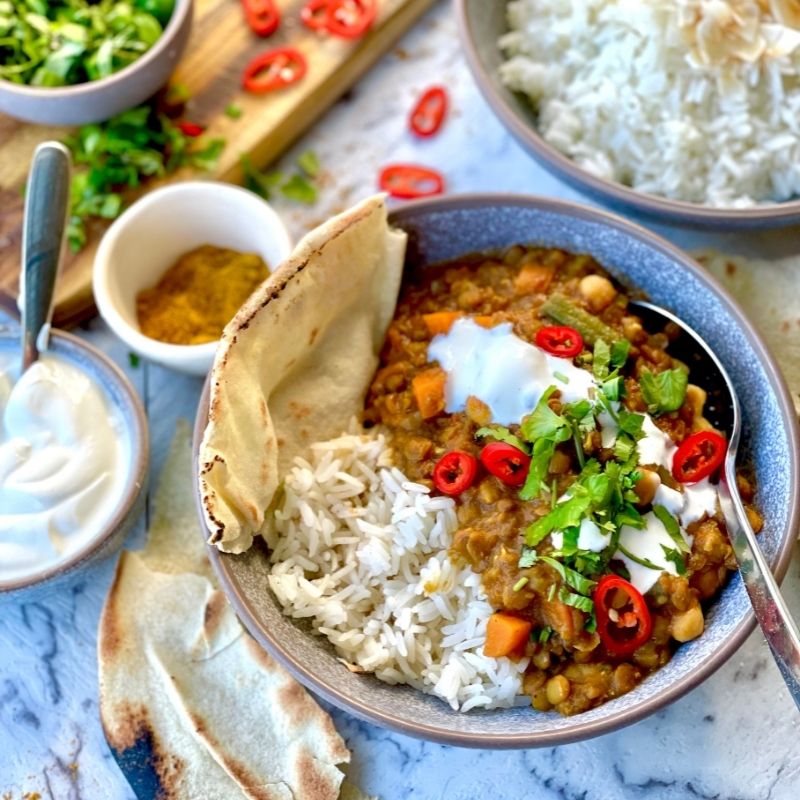 Nat's Lentil & Chickpea Curry with Brown Rice (V) (serves 1)