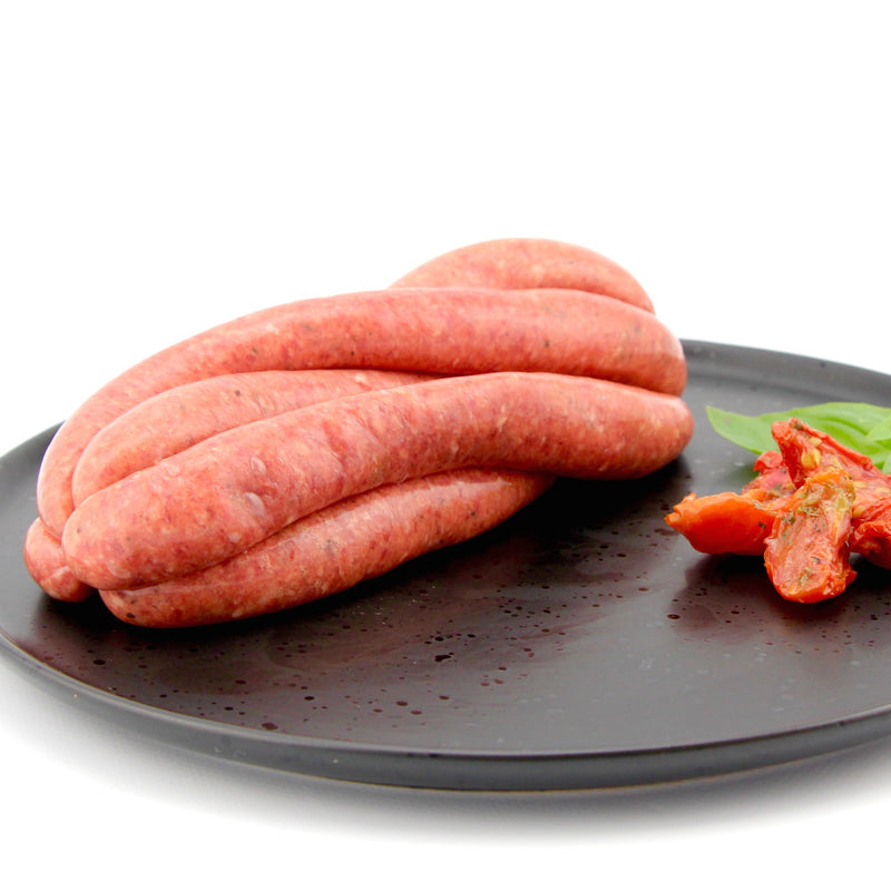 Beef Sausages with Sundried Tomato & Basil x 6 (approx. 450g - 500g)