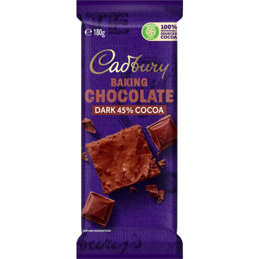 Cadbury 45% Cocoa Dark Baking Chocolate Block 180G