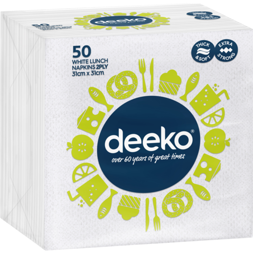Deeko White Lunch Napkins 2-Ply 50 Pack