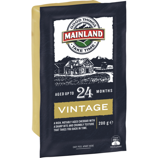 Mainland Sharp & Crumbly Vintage Cheddar Cheese Block 200G