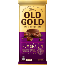 Cadbury Old Gold Jamaica Rum N Raisin Dark Chocolate Block 180G